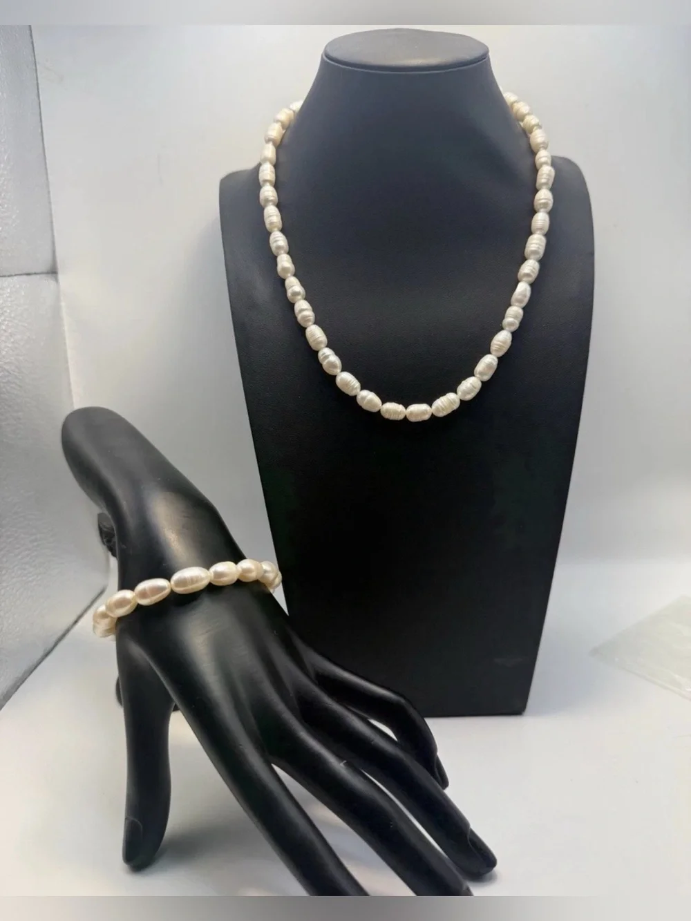 Vintage Authentic White Baroque Pearl Necklace Bracelet Set Genuine Freshwater